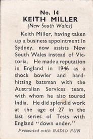 1947 Amalgamated Press Radio Fun Cricketers #14 Keith Miller Back