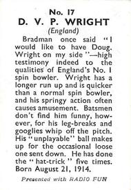 1947 Amalgamated Press Radio Fun Cricketers #17 Douglas Wright Back