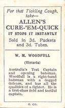 1934-35 Allen's Cricketers #1 Bill Woodfull Back