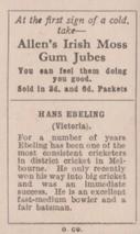 1934-35 Allen's Cricketers #3 Hans Ebeling Back