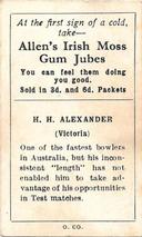 1934-35 Allen's Cricketers #6 Harry Alexander Back