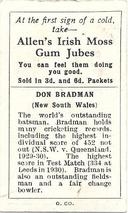 1934-35 Allen's Cricketers #7 Don Bradman Back