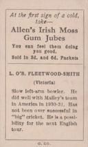 1934-35 Allen's Cricketers #9 Chuck Fleetwood-Smith Back
