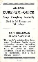 1936-37 Allen's Cricketers #1 Don Bradman Back