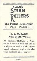 1936-37 Allen's Cricketers #2 Stan McCabe Back