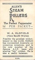 1936-37 Allen's Cricketers #3 Bert Oldfield Back