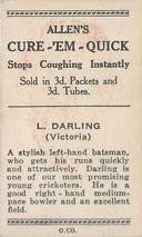 1936-37 Allen's Cricketers #5 Len Darling Back