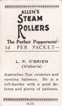 1936-37 Allen's Cricketers #9 Leo O'Brien Back