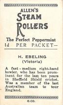 1936-37 Allen's Cricketers #16 Hans Ebeling Back