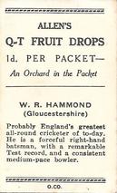 1936-37 Allen's Cricketers #21 Walter Hammond Back