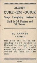 1936-37 Allen's Cricketers #25 Ken Farnes Back