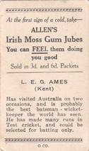 1936-37 Allen's Cricketers #34 Leslie Ames Back