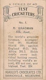 1936-37 Hoadley's Test Cricketers #1 Don Bradman Back