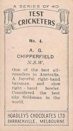 1936-37 Hoadley's Test Cricketers #4 Arthur Chipperfield Back