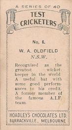 1936-37 Hoadley's Test Cricketers #6 Bert Oldfield Back