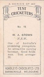1936-37 Hoadley's Test Cricketers #13 Bill Brown Back