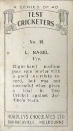 1936-37 Hoadley's Test Cricketers #18 Lisle Nagel Back
