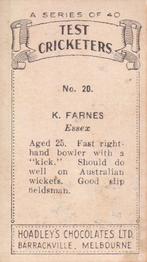 1936-37 Hoadley's Test Cricketers #20 Ken Farnes Back