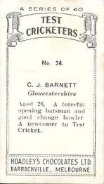 1936-37 Hoadley's Test Cricketers #34 Charlie Barnett Back