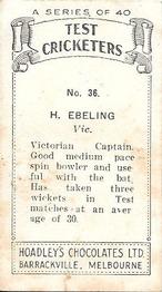 1936-37 Hoadley's Test Cricketers #36 Hans Ebeling Back