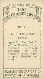 1936-37 Hoadley's Test Cricketers #37 Laurie Fishlock Back