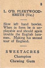 1938 Sweetacres Cricketers Caricatures #8 Chuck Fleetwood-Smith Back