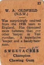1938 Sweetacres Cricketers Caricatures #17 Bert Oldfield Back