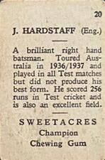 1938 Sweetacres Cricketers Caricatures #20 Joseph Hardstaff Back