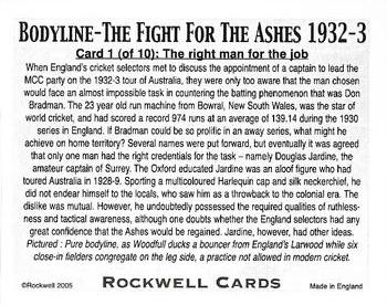 2005 Rockwell Bodyline The Fight for the Ashes 1932-3 #1 The right man for the job Back