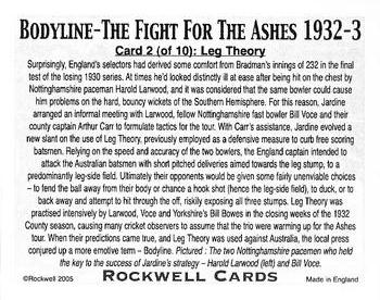 2005 Rockwell Bodyline The Fight for the Ashes 1932-3 #2 Leg Theory Back