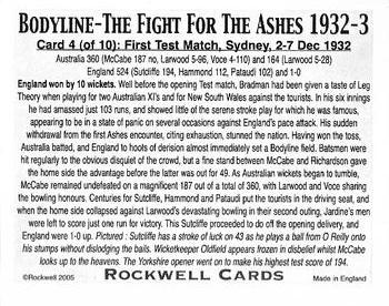 2005 Rockwell Bodyline The Fight for the Ashes 1932-3 #4 First Test Match, Sydney Back