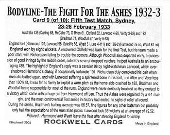 2005 Rockwell Bodyline The Fight for the Ashes 1932-3 #9 Fifth Test Match, Sydney Back