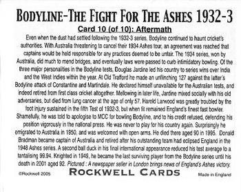 2005 Rockwell Bodyline The Fight for the Ashes 1932-3 #10 Aftermath Back