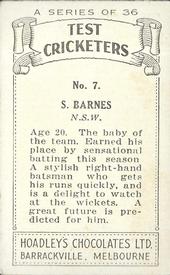 1938 Hoadley's Test Cricketers #7 Sydney Barnes Back