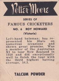 1951 Potter & Moore Australian Famous Cricketers #6 Roy Howard Back