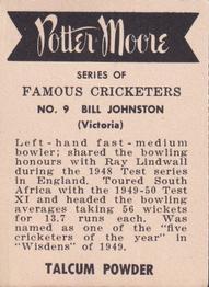 1951 Potter & Moore Australian Famous Cricketers #9 Bill Johnston Back