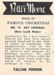 1951 Potter & Moore Australian Famous Cricketers #10 Ray Lindwall Back