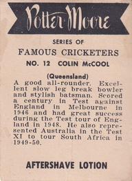 1951 Potter & Moore Australian Famous Cricketers #12 Colin McCool Back