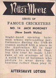 1951 Potter & Moore Australian Famous Cricketers #14 Jack Moroney Back