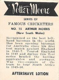 1951 Potter & Moore Australian Famous Cricketers #15 Arthur Morris Back