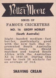 1951 Potter & Moore Australian Famous Cricketers #16 Geff Noblet Back