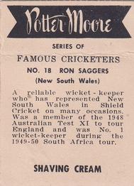 1951 Potter & Moore Australian Famous Cricketers #18 Ronald Saggers Back