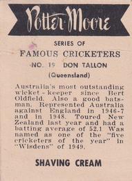 1951 Potter & Moore Australian Famous Cricketers #19 Don Tallon Back
