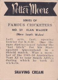 1951 Potter & Moore Australian Famous Cricketers #20 Alan Walker Back