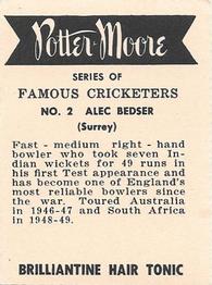 1951 Potter & Moore English Famous Cricketers #2 Alec Bedser Back