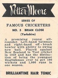 1951 Potter & Moore English Famous Cricketers #5 Brian Close Back