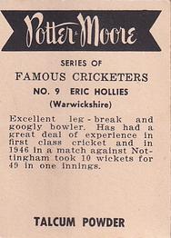 1951 Potter & Moore English Famous Cricketers #9 Eric Hollies Back