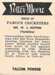1951 Potter & Moore English Famous Cricketers #10 Len Hutton Back