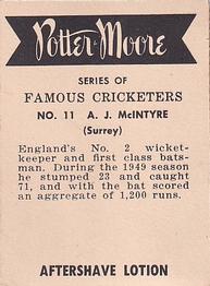 1951 Potter & Moore English Famous Cricketers #11 Arthur McIntyre Back