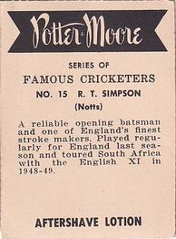 1951 Potter & Moore English Famous Cricketers #15 Reg Simpson Back